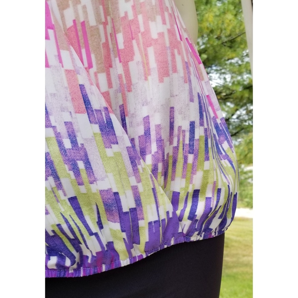 Liz Claiborne Abstract Print Faux 2-pieces Top, M - Picture 4 of 7
